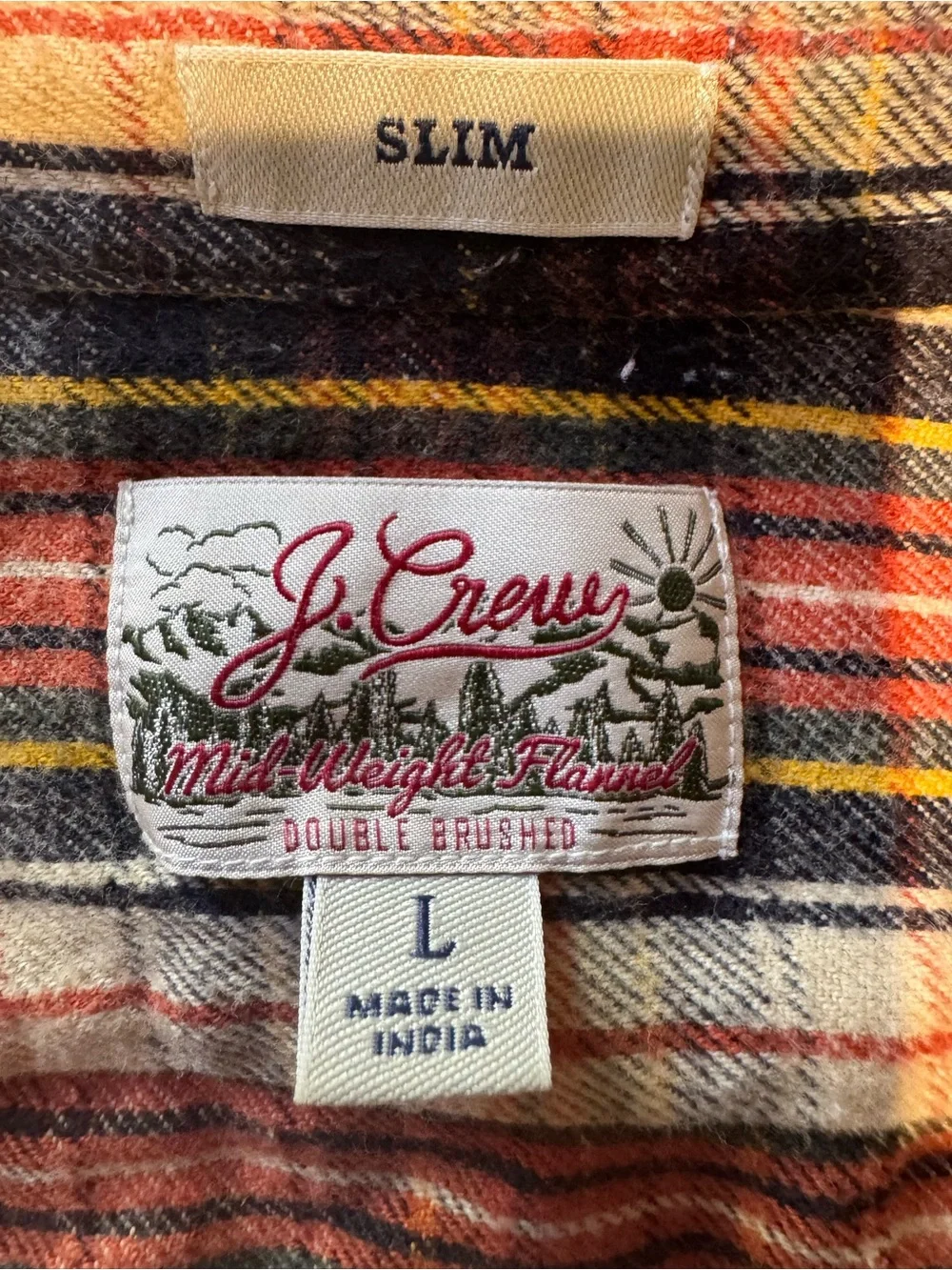 J.Crew Mid-Weight Double Brushed Plaid Flannel Button Down Shirt Size Large Slim